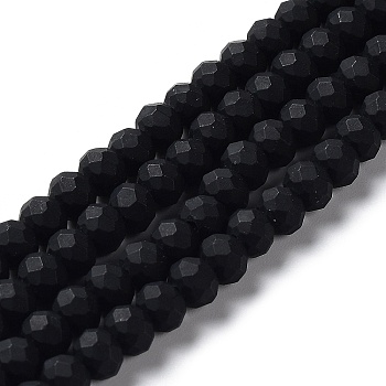 Glass Beads Strands, Faceted, Frosted, Rondelle, Black, 8mm, Hole: 1mm, about 65~68pcs/strand, 15.7~16.1 inch(40~41cm)