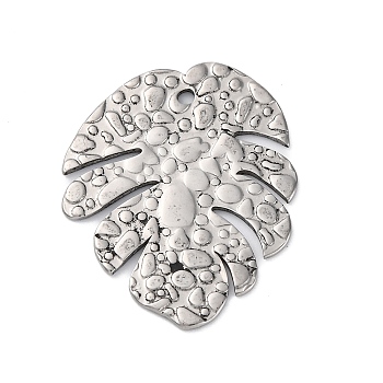 304 Stainless Steel Pendants, Textured, Leaf Charms, Antique Silver, 30.5x25x1mm, Hole: 1.6mm