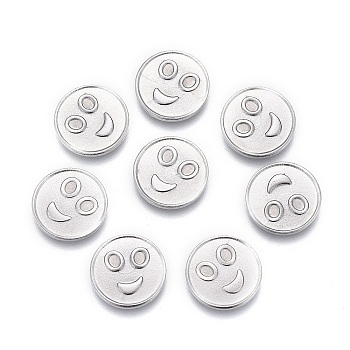 304 Stainless Steel Cabochons, Filling Material for Epoxy Resin Craft Art, Flat Round with Smile Face, Stainless Steel Color, 8.5x1mm
