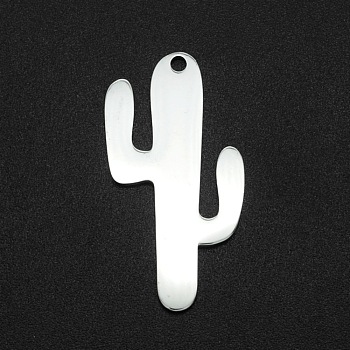 201 Stainless Steel Pendants, Laser Cut, Cactus, Stainless Steel Color, 30x15x1mm, Hole: 1.6mm