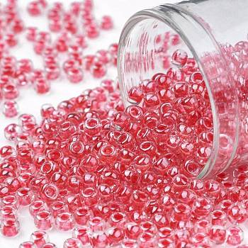TOHO Round Seed Beads, Japanese Seed Beads, (355) Inside Color Crystal/Siam Lined, 8/0, 3mm, Hole: 1mm, about 10000pcs/pound