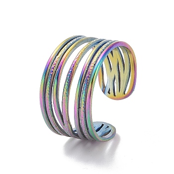 Ion Plating(IP) 304 Stainless Steel Multi Circles Open Cuff Ring for Women, Rainbow Color, US Size 8 1/2(18.5mm)