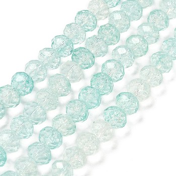 Transparent Crackle Glass Beads Strands, Rondelle, Faceted, Pale Turquoise, 8x6mm, Hole: 1.2mm, about 65pcs/strand, 15.55 inch(39.5cm)