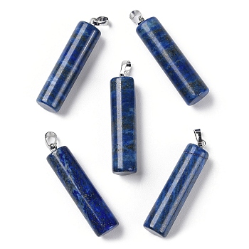 Natural Lapis Lazuli Dyed Pendants, Column Charms with Platinum Plated Brass Snap on Bails, 40.8~42x10~10.5mm, Hole: 7.2x4.2mm