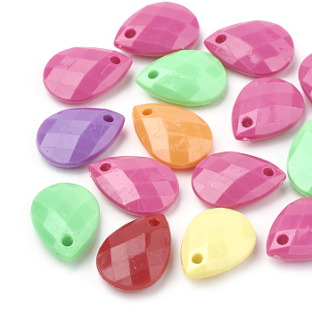 Opaque Acrylic Pendants, Faceted, Teardrop, Mixed Color, 17.5x12.5x5~5.5mm, Hole: 2mm, about 51~57pcs/33g