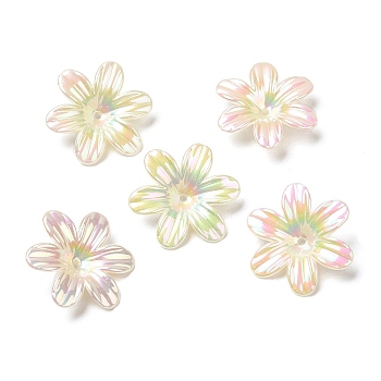 ABS Plastic Imitation Pearl Bead Caps, AB Color, 5-Petal Flower, Cornsilk, 26x23x7mm, Hole: 1mm