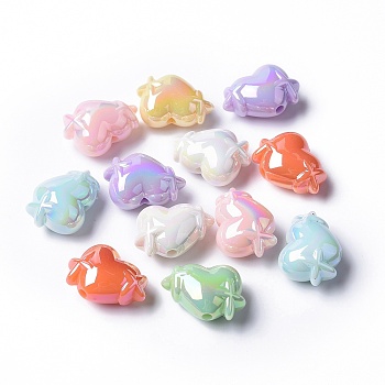Opaque Acrylic Beads, Heart, Mixed Color, 14.5x20x10mm, Hole: 2.1mm