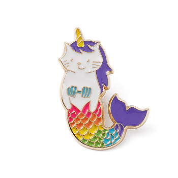 Unicorns Mermaid Alloy Enamel Brooches for Backpack Clothes, Golden, Medium Slate Blue, 36.5x26.5x1.6mm, Pin: 1.1mm