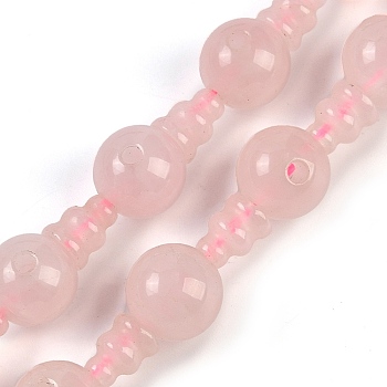 Natural Rose Quartz 3-Hole Guru Beads Strands, for Buddhist Jewelry Making, T-Drilled Beads, Gourd, 20x12mm, Hole: 1.8mm and 2mm