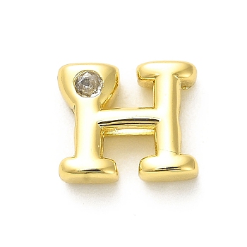 Rack Plating Brass Cubic Zirconia Beads, Long-Lasting Plated, Lead Free & Cadmium Free, Alphabet, Letter H, 12x14x5mm, Hole: 2.7mm