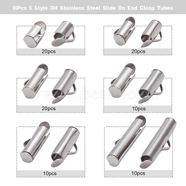90Pcs 6 Style 304 Stainless Steel Slide On End Clasp Tubes(STAS-YW0001-20)-2