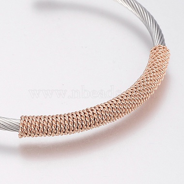 Bracelets manchettes bracelets jonc avec boule en 304 acier inoxydable(BJEW-H570-31)-4