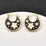Flower Brass Enamel Hoop Earrings, Real 18K Gold Plated, 23x22x3mm(EJEW-Z157-02G)
