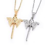 304 Stainless Steel Pendant Necklaces, with Lobster Clasp, Magic Stick, Golden & Stainless Steel Color, 18.11 inch(46cm)(NJEW-H497-05)