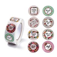 8 Patterns Paper Thank You Sticker Rolls, Round Dot Decals, for Envelope, Gift Bag, Card Sealing, Flower Pattern, 25mm, 500pcs/roll(STIC-E001-10)