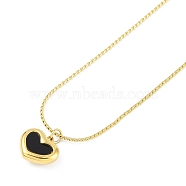 Ion Plating(IP) 304 Stainless Steel Black Enamel Cardano Chains Heart Pendant Necklaces for Women, Golden, 17.52 inch(44.5cm)(NJEW-K276-13G)