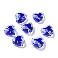 Glass Heart Beads, with Enamel, Bead in Bead, Marine Blue, 12x11.5~12.5x6.5~7mm, Hole: 0.8~1mm(GLAA-D005-01G)