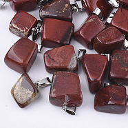 Natural Red Rainbow Jasper Pendants, with Stainless Steel Snap On Bails, Nuggets, 15~35x10~20x5~15mm, Hole: 3x7.5mm(G-Q996-19)