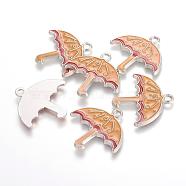 Alloy Enamel Pendants, Lead Free and Cadmium Free, Christmas Umbrella, Platinum, Orange, 26x28x3mm, Hole: 2mm(EAP009Y-3)