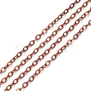 Brass Cable Chains, Soldered, with Spool, Flat Oval, Red Copper, 3.2x2.5x0.4mm, Fit for 0.8x5mm Jump Rings, about 32.8 Feet(10m)/roll(CHC-T008-06C-R)