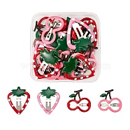 24Pcs 4 Style Iron Snap Hair Clips, with Enamel, for Children's Day, Cherry & Strawberry, Mixed Color, 30~35.5x28.5~29.5x1.9~2mm, 6pcs/style(X1-PHAR-LS0001-02)