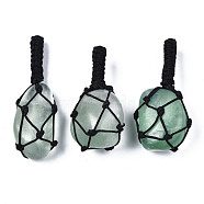Natural Fluorite Pendants, with Woven TaiWan Nylon Thread, Nuggets, 40~60x20~27x12~24mm, Hole: 10~16mm(G-N0326-93J)