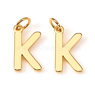 Brass Charms, with Jump Rings, Letter, Real 18K Gold Plated, Letter.K, K: 10x6.5x1mm, Hole: 2.5mm(KK-I672-01K-G)