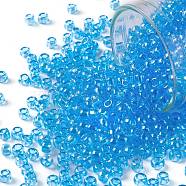 TOHO Round Seed Beads, Japanese Seed Beads, (104) Transparent Luster Aqua, 8/0, 3mm, Hole: 1mm, about 10000pcs/pound(SEED-TR08-0104)