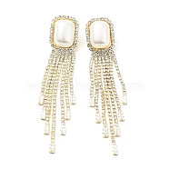 Crystal Rhinestone Dangle Stud Earrings with Imitation Pearl, Brass Long Tassel Earrings with 925 Sterling Silver Pins for Women, Light Gold, Rectangle Pattern, 95mm, Pin: 0.8mm(EJEW-C037-02C-LG)