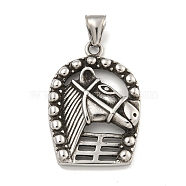 316 Surgical Stainless Steel Pendants, Arch with Horse Charm, Antique Silver, 39x27x6.9mm, Hole: 7.5x3.6mm(STAS-E212-124AS)