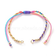 Adjustable Nylon Braided Cord Bracelet Making, with Metallic Cord, Brass Beads & 304 Stainless Steel Jump Rings, Golden, Colorful, 5-7/8~11 inch(15~28cm)(AJEW-JB00891-03)
