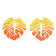 Spray Painted Iron Pendants, Tropical Leaf, Dark Orange, 46x44x4.5mm, Hole: 1.6mm(IFIN-N008-025-A03)