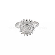 304 Stainless Steel Flat Round with Initial Letter Open Cuff Ring for Men Women, Letter.Z, US Size 10 3/4(20.3mm)(RJEW-S405-246P-Z)
