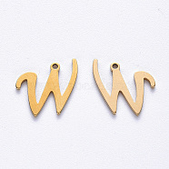 PVD Vacuum Plating 201 Stainless Steel Charms, Laser Cut, Real 18K Gold Plated, Letter.W, 12x14x1mm, Hole: 1mm(STAS-R105-W-G)