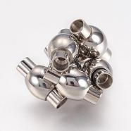 Smooth 304 Stainless Steel Magnetic Clasps with Glue-in Ends, Oval, Size: about 9mm wide, 17mm long, hole: 4mm(MC085)