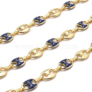 Golden Plated Alloy Enameled Coffee Bean Links Chains, Long-Lasting Plated, Cadmium Free & Lead Free, Unwelded, Marine Blue, Coffee Bean: 14.5x10x3.5mm, Link: 8.5x2x3.5mm, about 32.8 Feet(10m)/roll(LCHA-H004-02G-C)