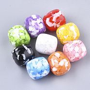 Resin Beads, Imitation Gemstone Chips Style, Barrel, Mixed Color, 22x21mm, Hole: 2mm(RESI-T024-34)