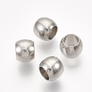 201 Stainless Steel Beads, Round, Stainless Steel Color, 6.3x5mm, Hole: 4mm(STAS-T008-329)