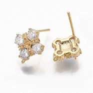 Brass Clear Cubic Zirconia Stud Earring Findings, with Loop, Nickel Free, Real 18K Gold Plated, 11.5x10mm, Hole: 0.9mm, Pin: 0.8mm, pin: 0.5mm(for half drilled beads)(ZIRC-Q021-077G-NF)