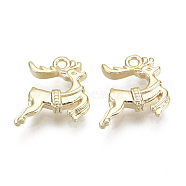 Brass Charms, Nickel Free, Christmas Reindeer/Stag, Real 18K Gold Plated, 14x14.5x3mm, Hole: 1.6mm(KK-S348-568-NF)