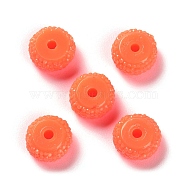 Opaque Resin Beads, Textured Rondelle, Coral, 12x7mm, Hole: 2.5mm(RESI-B020-07F)