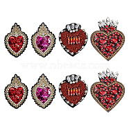 8Pcs 4 Style Sacred Heart Glass Rhinestone Appliques, Sew on Felt Patches, Costume Ornament Accessories, Mixed Color, 61.5~79x43~64x5.5~7mm, 2pcs/style(PATC-GO0001-03)