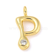 Rack Plating Brass Micro Pave Cubic Zirconia Pendants, Cadmium Free & Lead Free, Long-Lasting Plated, Real 18K Gold Plated, Letter P, 23.5x12.5x5.5mm, Hole: 3mm(KK-A200-24G-P)