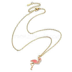 Alloy Enamel Flamingo Pendant Necklace with 304 Stainless Steel Chains, Golden, 16.14 inch(41cm)(NJEW-JN04411)