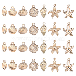 28Pcs 7 Styles Ocean Series Alloy Pendants, Conch/Shell/Starfish Charm, Light Gold, 17~25.5x8~23x2.5~3mm, Hole: 1.2~1.8mm, 4pcs/style(FIND-SC0006-23)