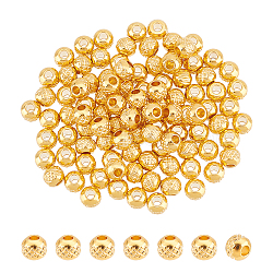 100Pcs 304 Stainless Steel Beads, Textured, Round, Golden, 4x3.5mm, Hole: 1.5mm(STAS-UN0036-82)