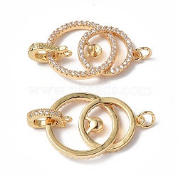 Brass Micro Pave Clear Cubic Zirconia Fold Over Clasps, with Jump Ring, for Half Drilled Bead, Ring, Real 18K Gold Plated, Ring: 27.5x20x3.5mm, Pin: 0.8mm, Clasp: 13.5x2.5x6.5mm, Hole: 1.2mm, Inner Diameter: 3mm(KK-P223-44G)