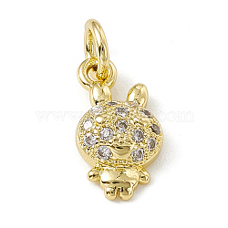 Brass Micro Pave Cubic Zirconia Charms, with Jump Rings, Rabbit Charm, Real 18K Gold Plated, 11x6.5x3mm, Hole: 2.7mm(ZIRC-F132-78G)