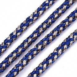 Two-Color Polyester Braided Cords, with KC Gold Metallic Thread, for Bracelet Necklace Jewelry Making, Blue, 3.5mm, about 54.68 yards(50m)/roll(OCOR-S127-001C)