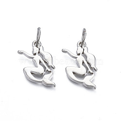 Rack Plating Alloy Pendants, Cadmium Free & Lead Free, with Jump Rings, Mermaid, Platinum, 23x16.5x1.5mm, Jump Ring: 8x1mm, 6mm inner diameter(PALLOY-N158-007)